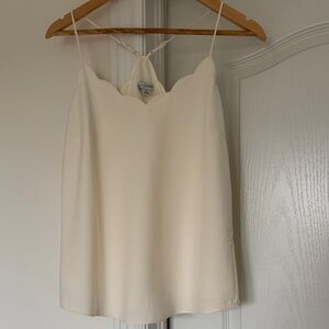 J. Crew Scalloped V-Neck Spaghetti Strap Cami in Cream